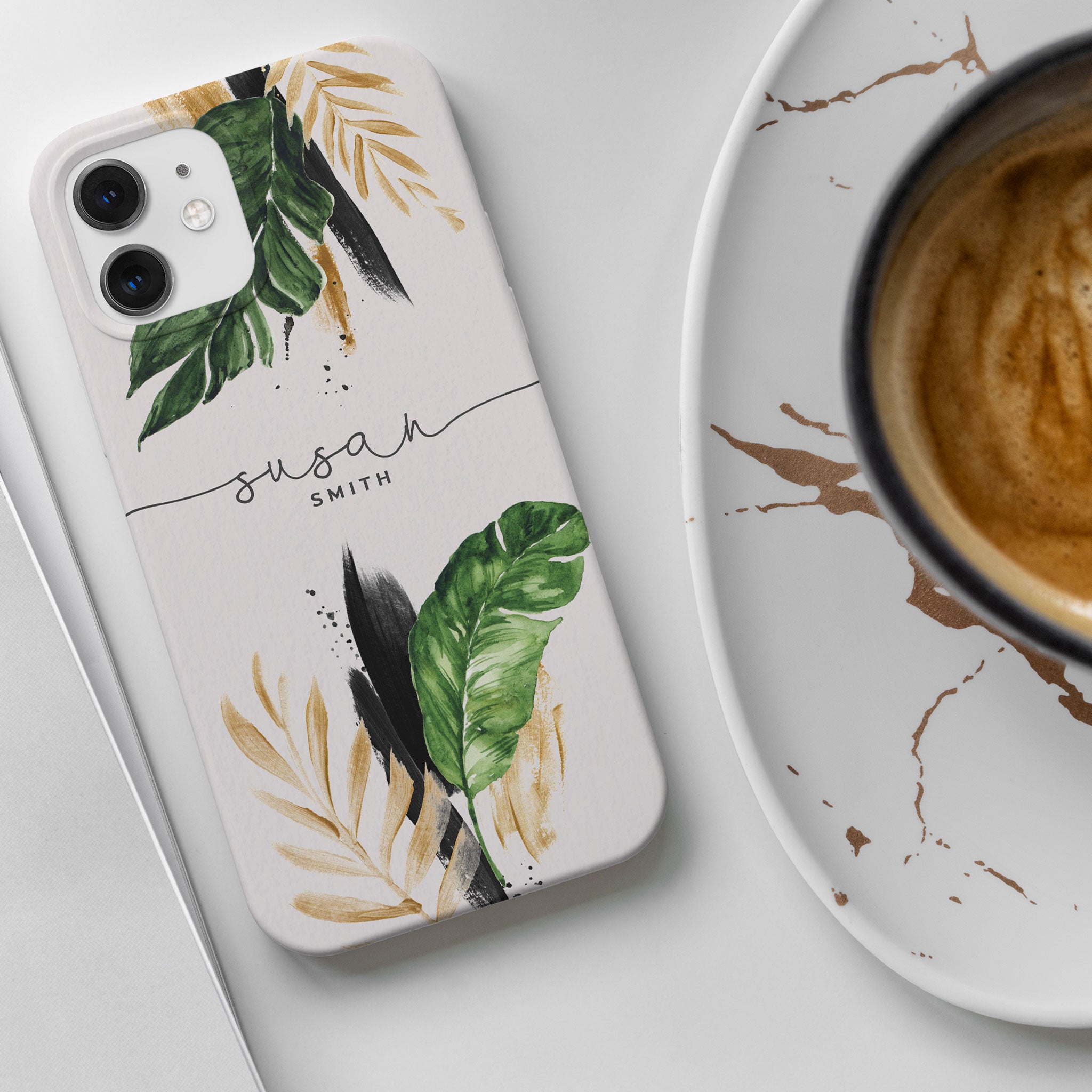 Personalised Hard Phone Case Palm Leaves Tropical Jungle Greenery