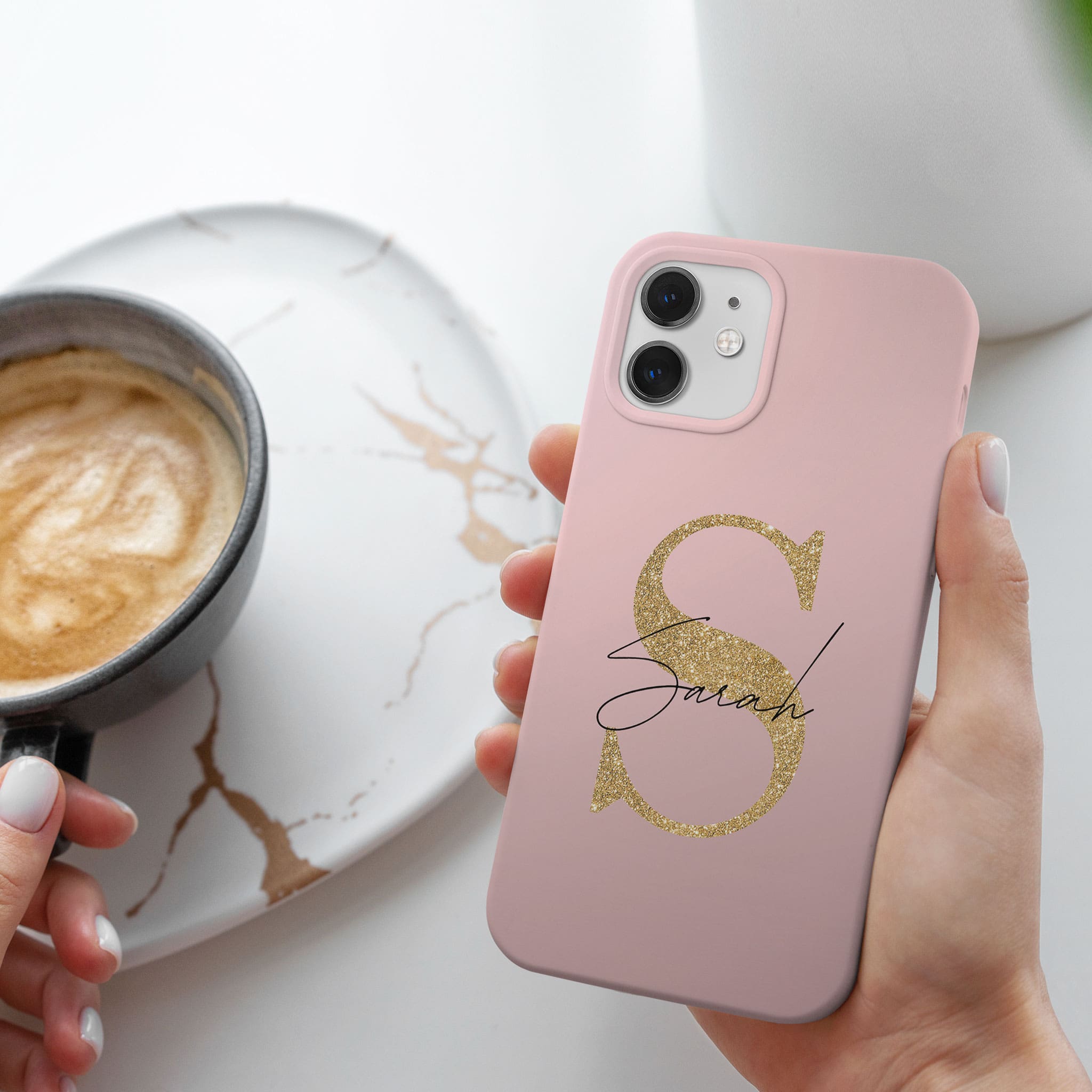 Personalised Hard Phone Case Custom Name Pink Golden