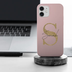 Personalised Hard Phone Case Custom Name Pink Golden Glitter
