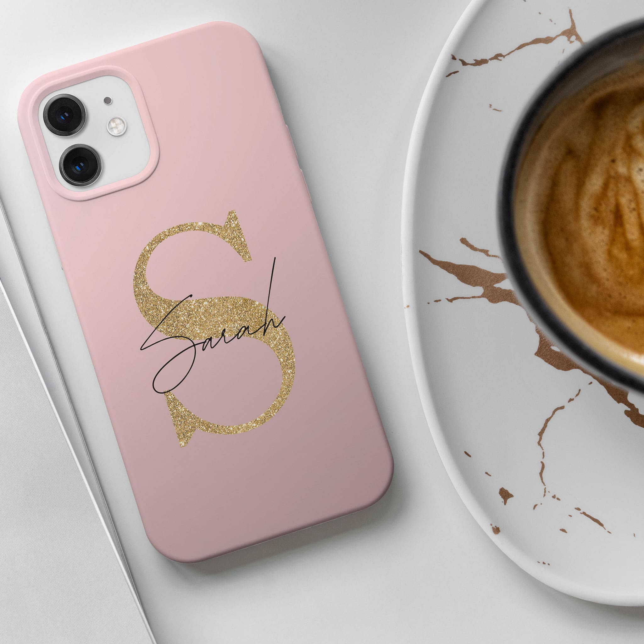 Personalised Hard Phone Case Custom Name Pink Golden