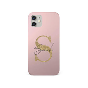 Personalised Hard Phone Case Custom Name Pink Golden Glitter