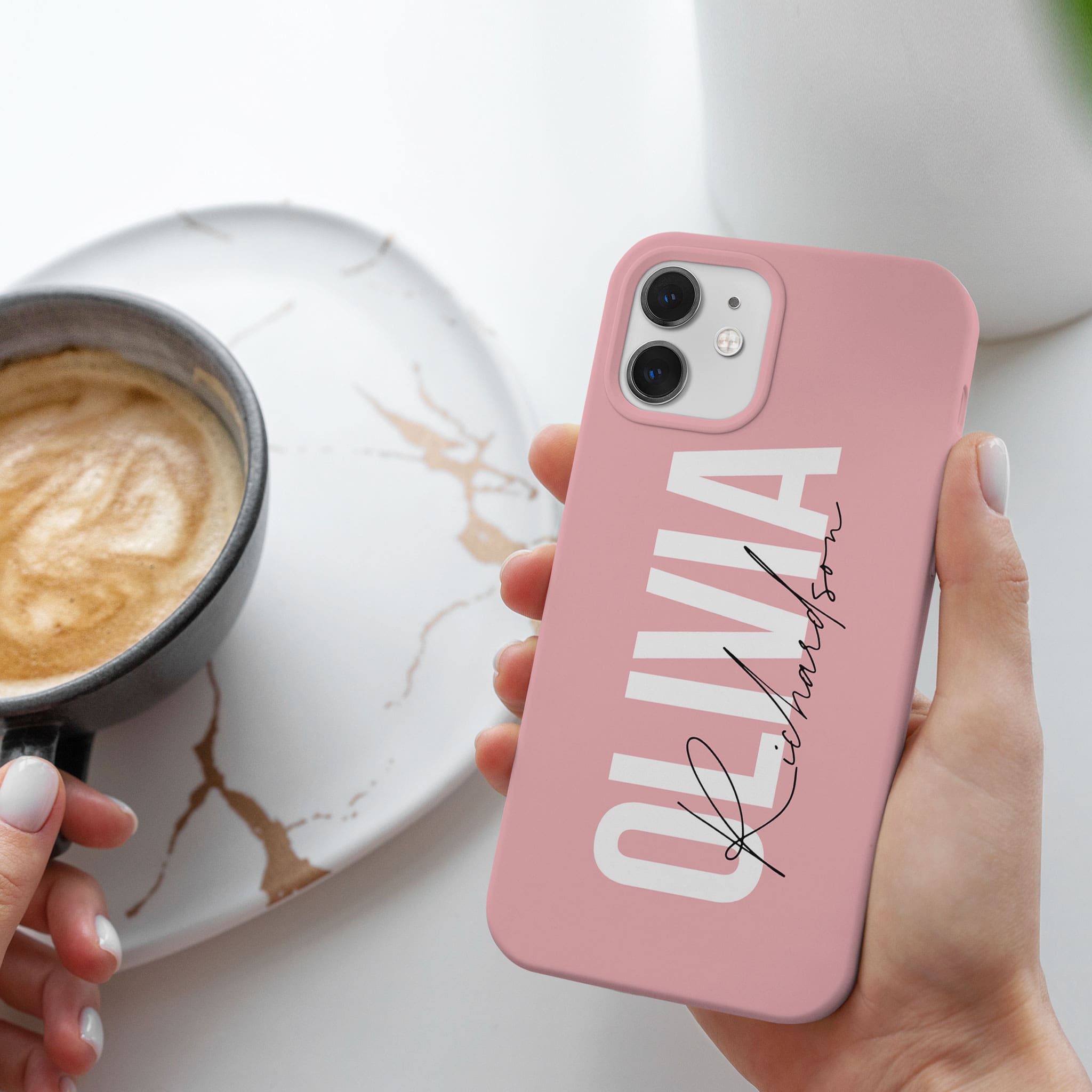 Personalised Hard Phone Case Custom Name White Pink