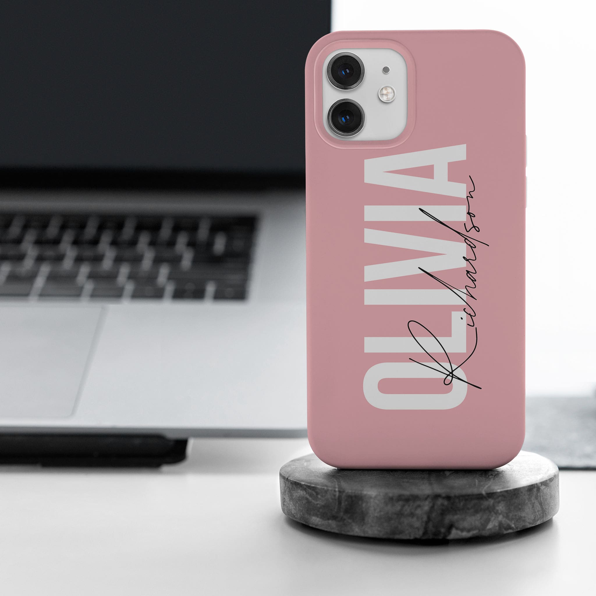 Personalised Hard Phone Case Custom Name White Pink