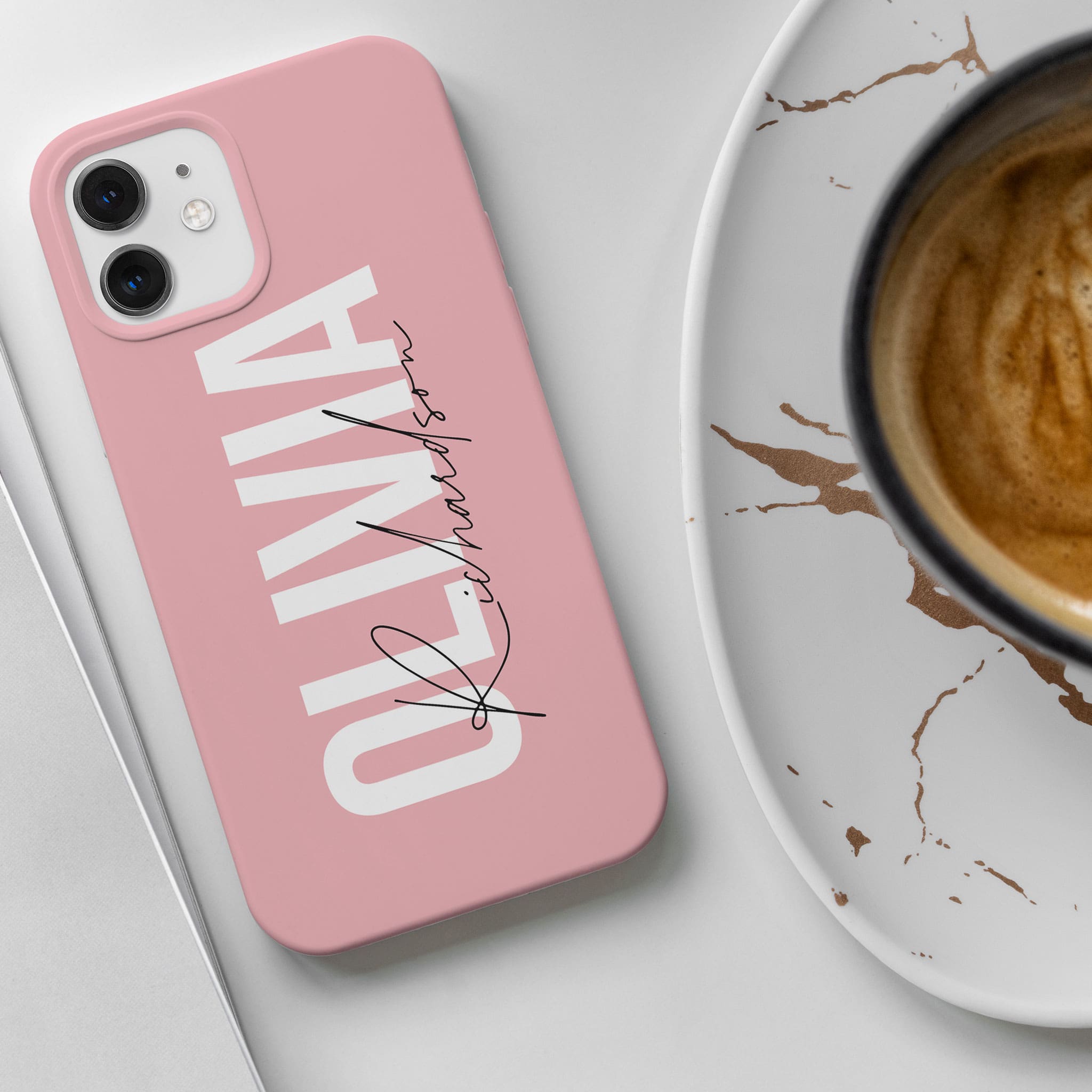 Personalised Hard Phone Case Custom Name White Pink