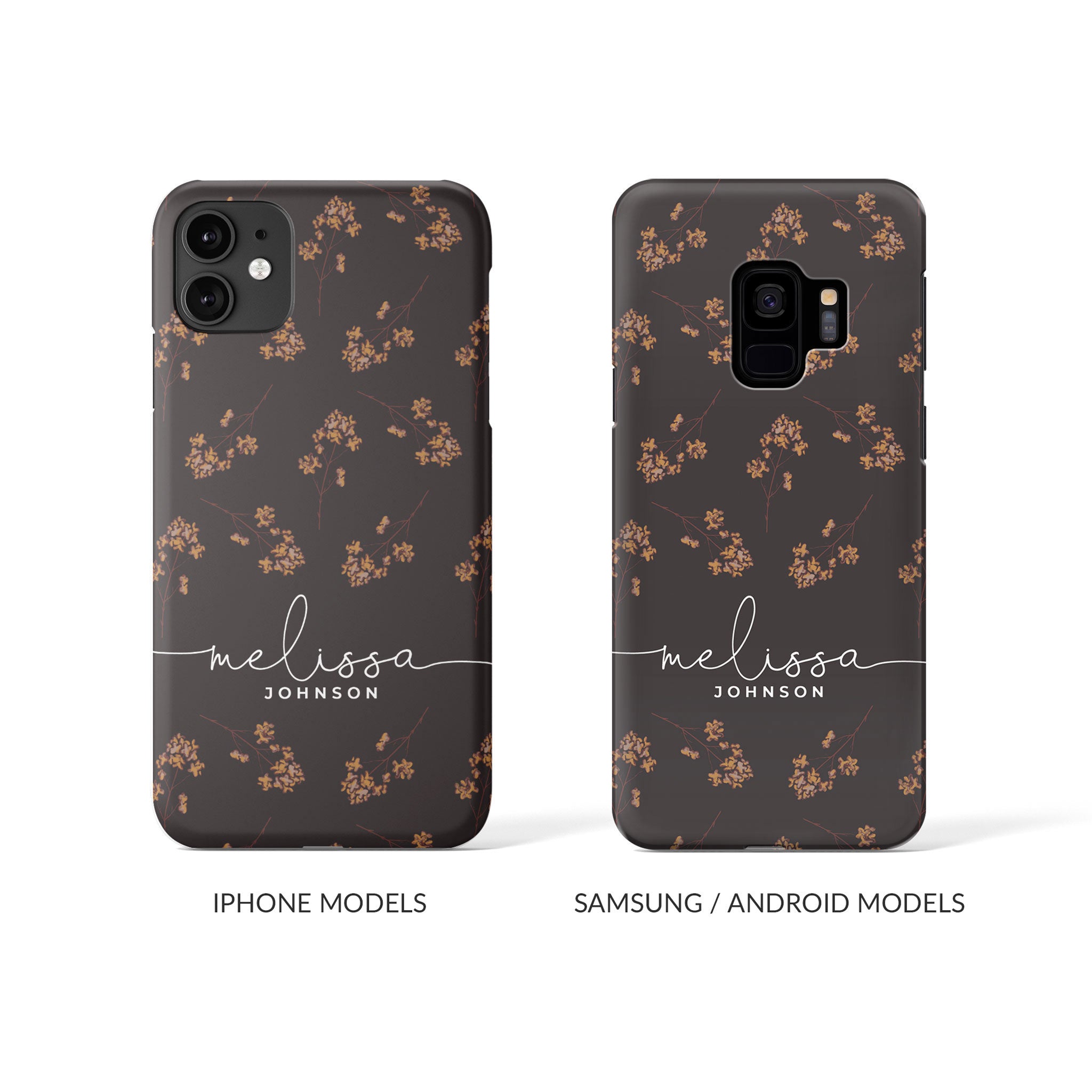 Personalised Hard Phone Case Autumn Fallen Leaves on Brown