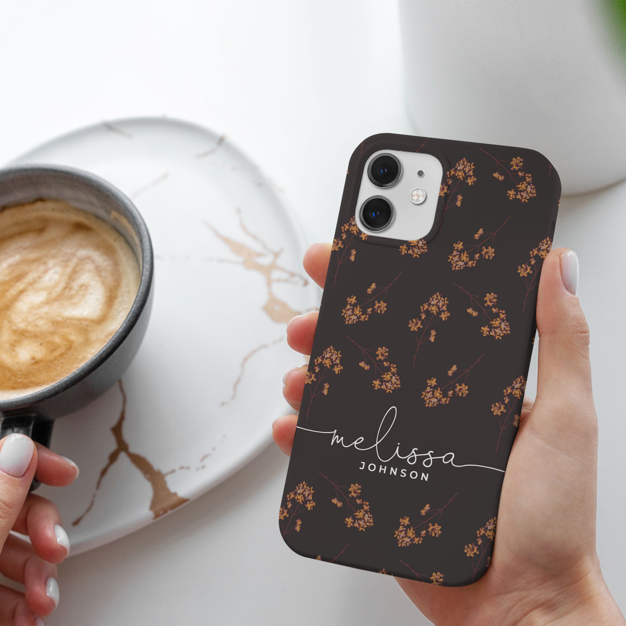 Personalised Hard Phone Case Autumn Fallen Leaves on Brown