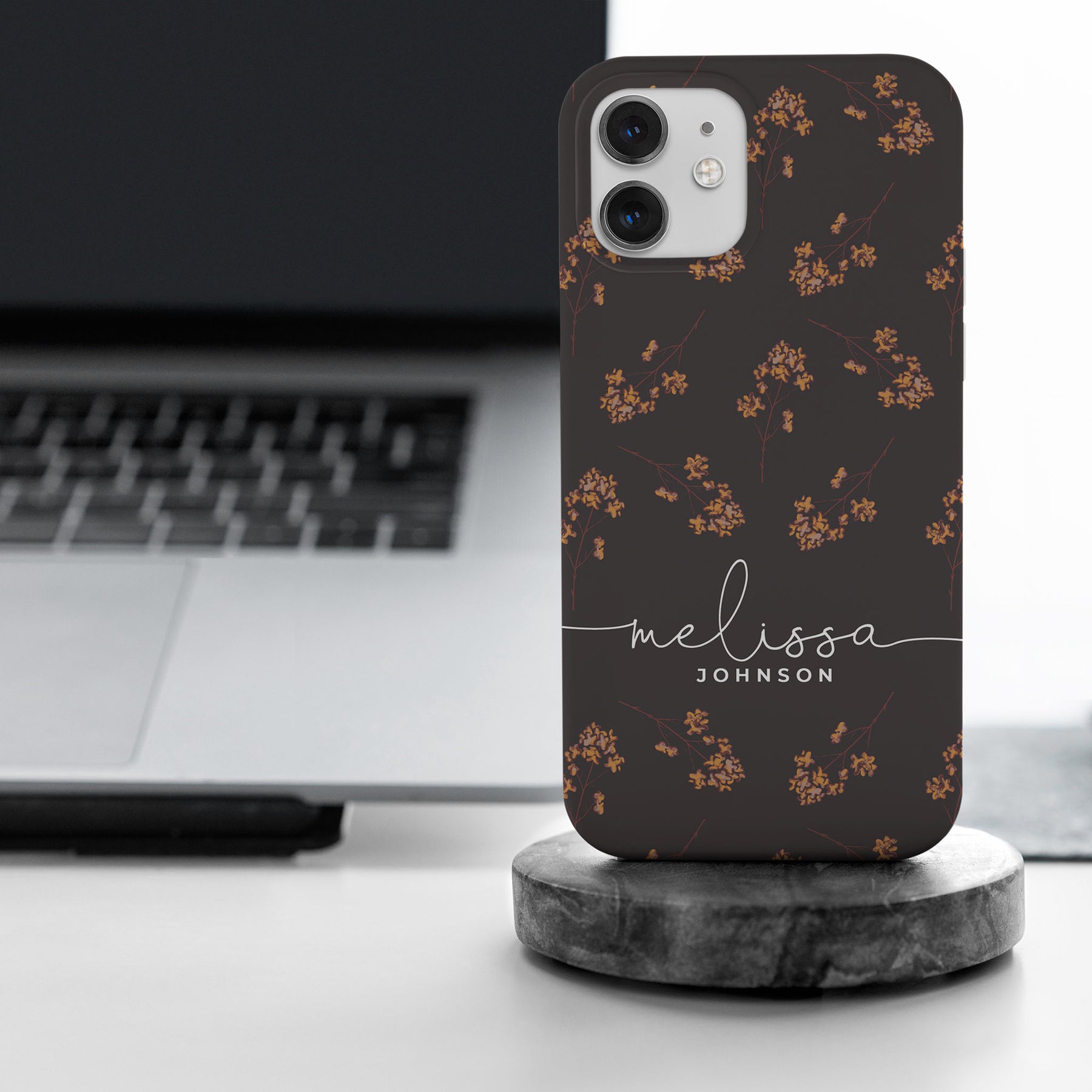 Personalised Hard Phone Case Autumn Fallen Leaves on Brown