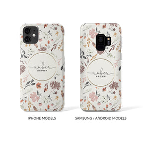 Personalised Hard Phone Case Autumn Flowers on White