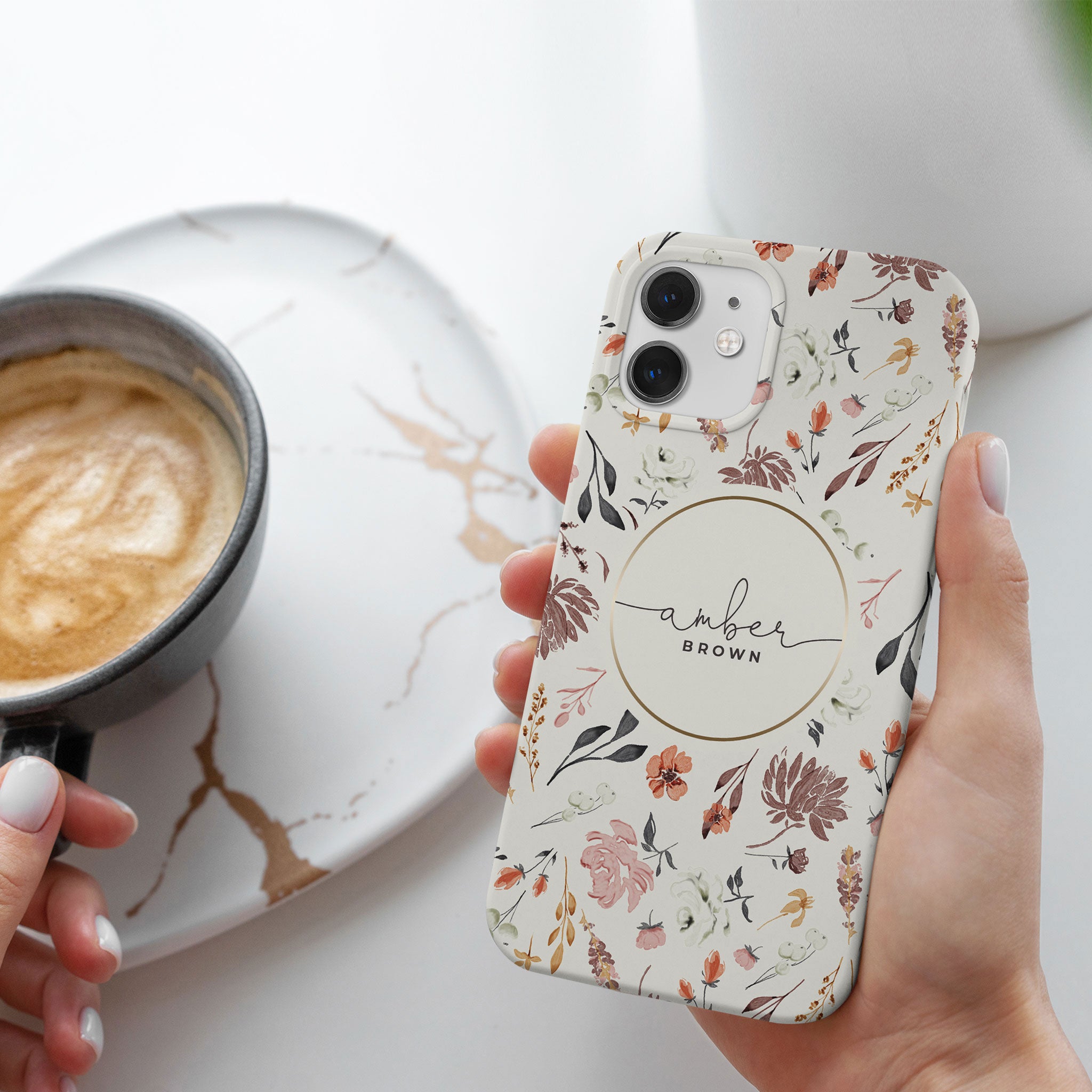 Personalised Hard Phone Case Autumn Flowers on White