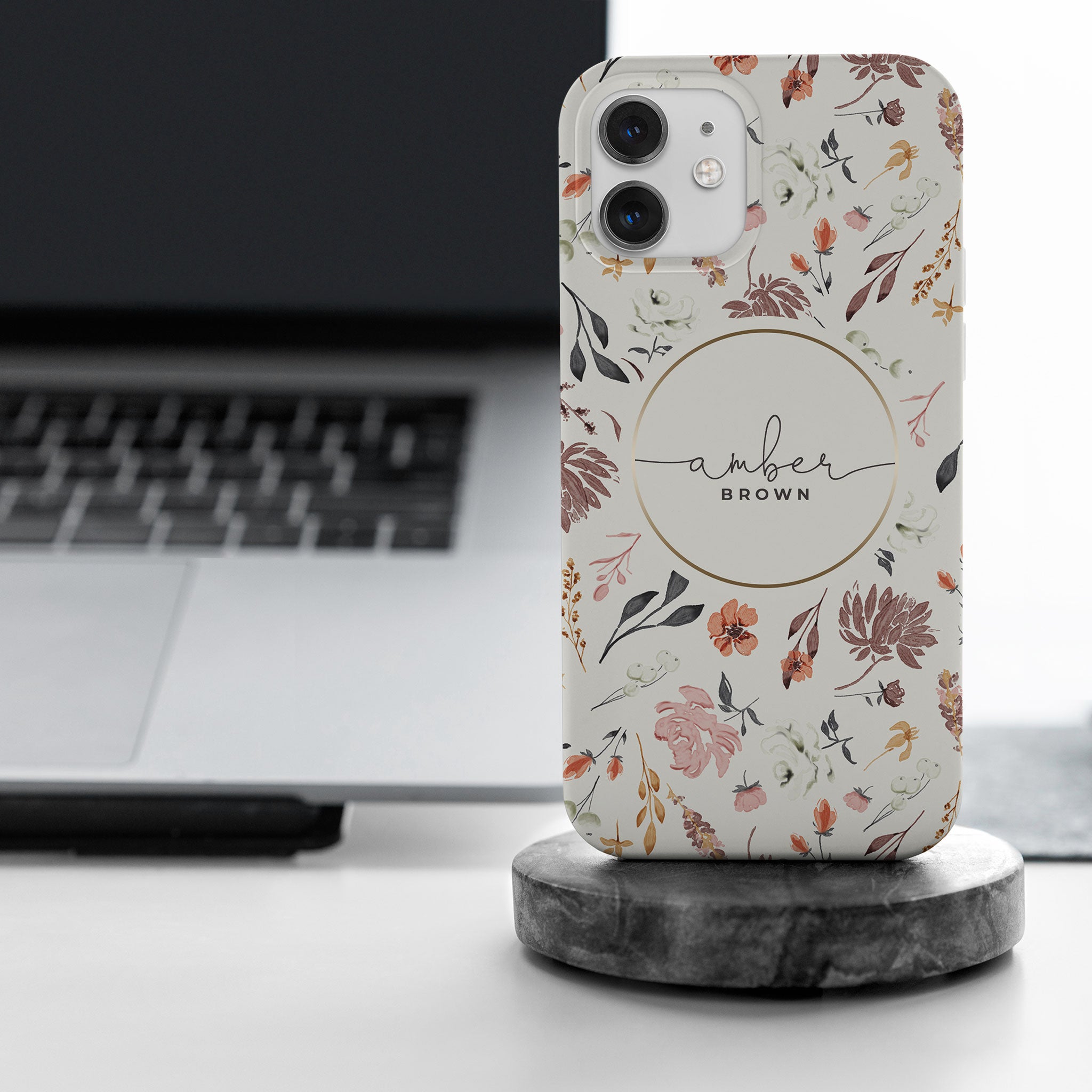 Personalised Hard Phone Case Autumn Flowers on White