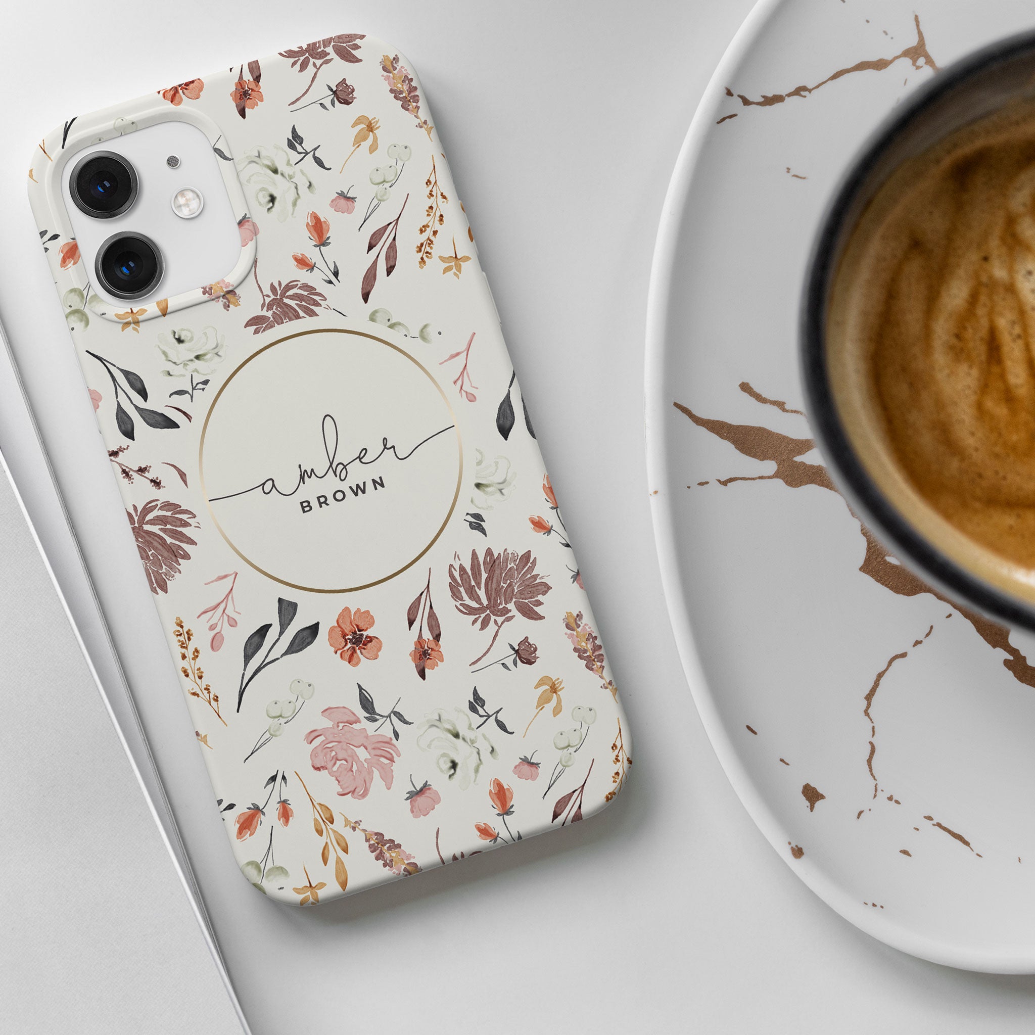 Personalised Hard Phone Case Autumn Flowers on White