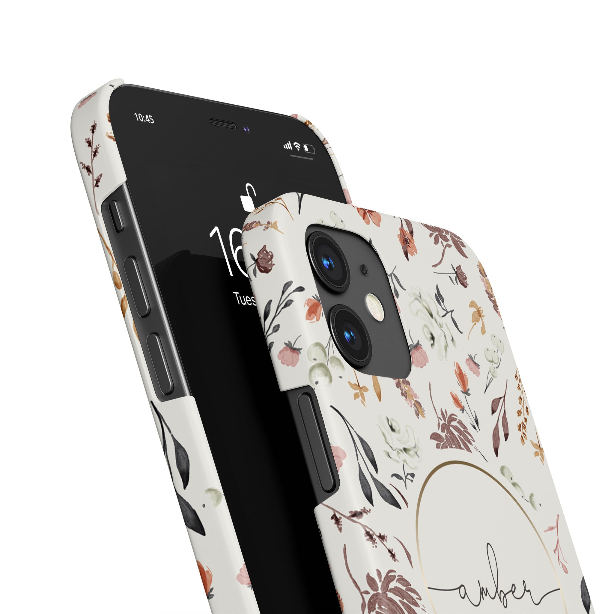 Personalised Hard Phone Case Autumn Flowers on White