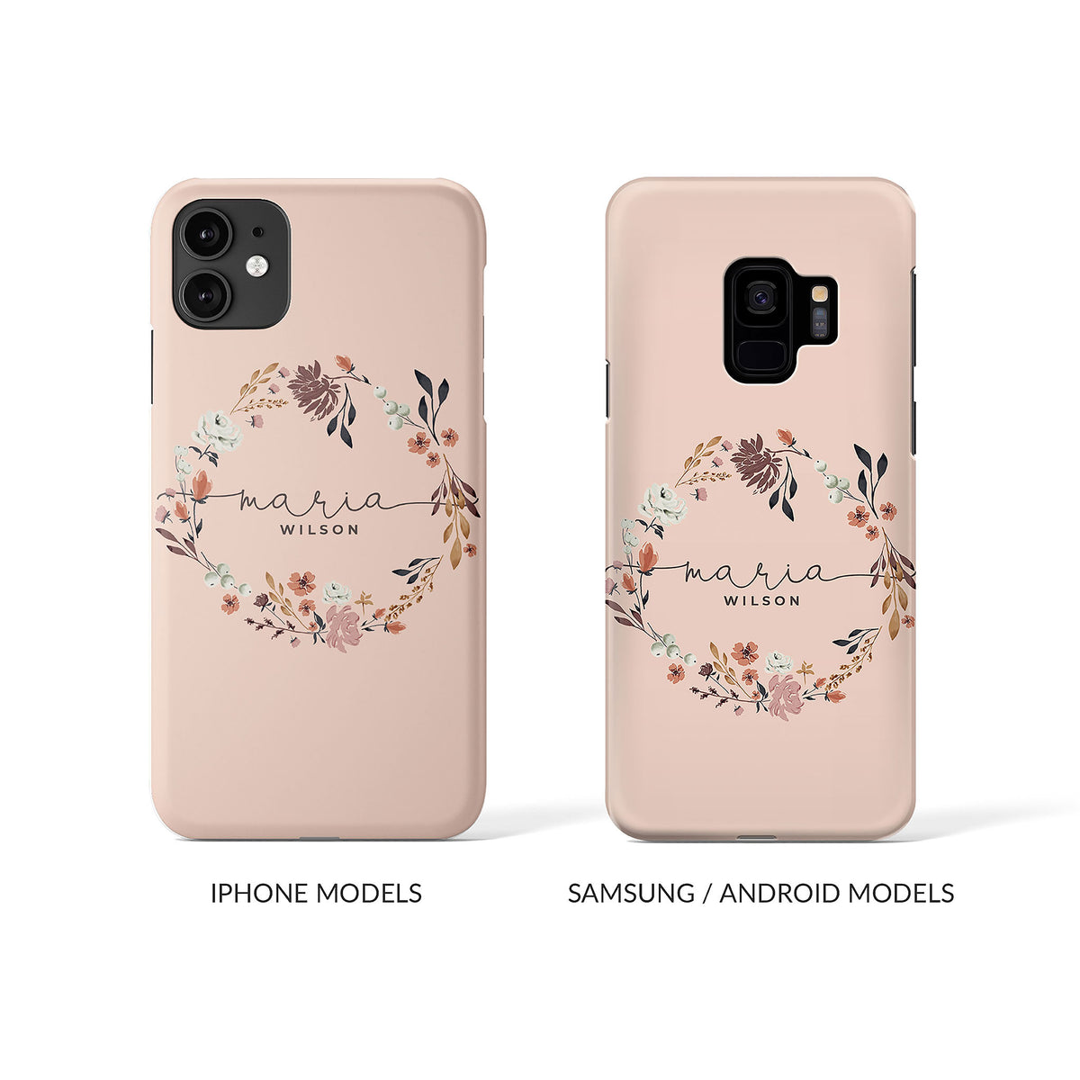 Personalised Hard Phone Case Autumn Floral Pink Wreath