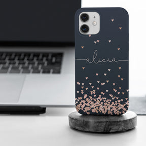 Personalised Hard Phone Case Rose Gold Falling Hearts