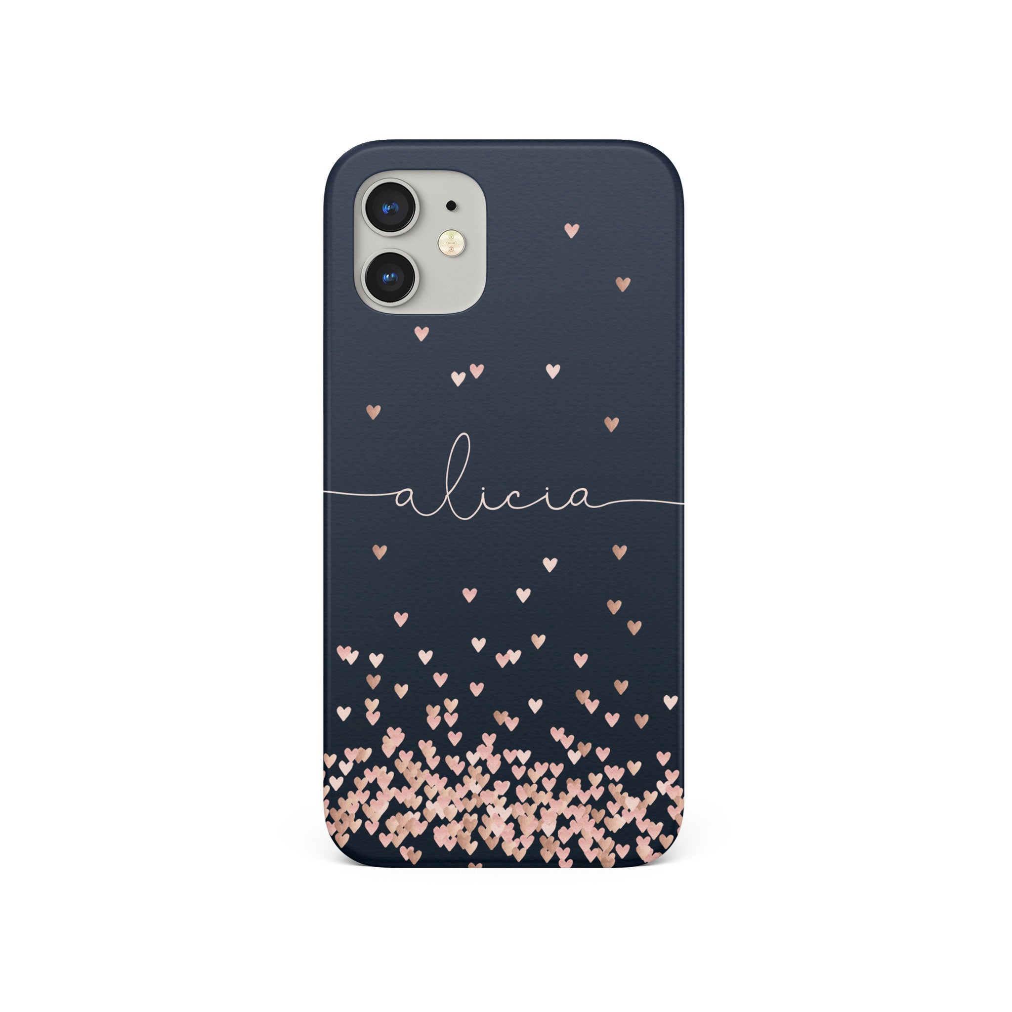Personalised Hard Phone Case Rose Gold Falling Hearts