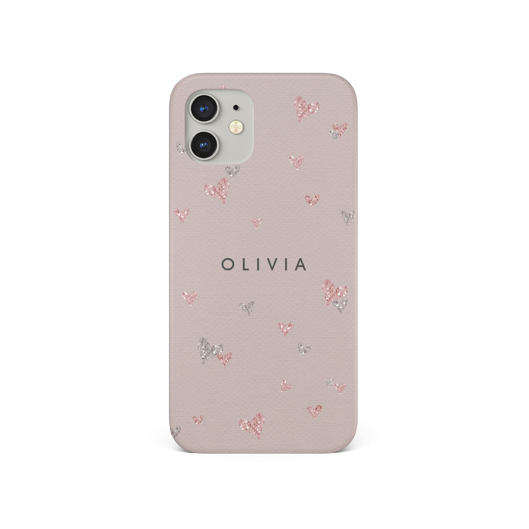 Personalised Hard Phone Case Hearts Pink Silver Glitter