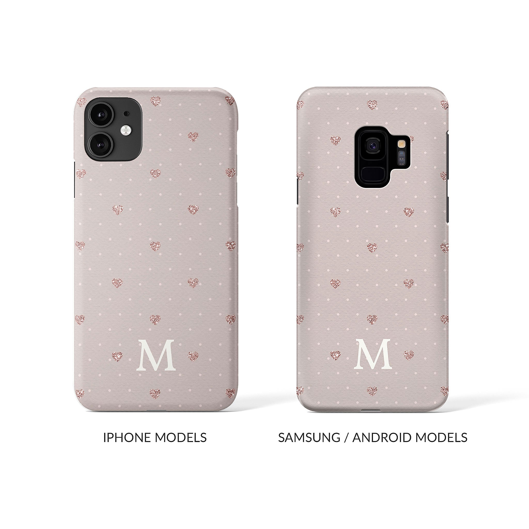 Personalised Hard Phone Case Polka Hearts Pink