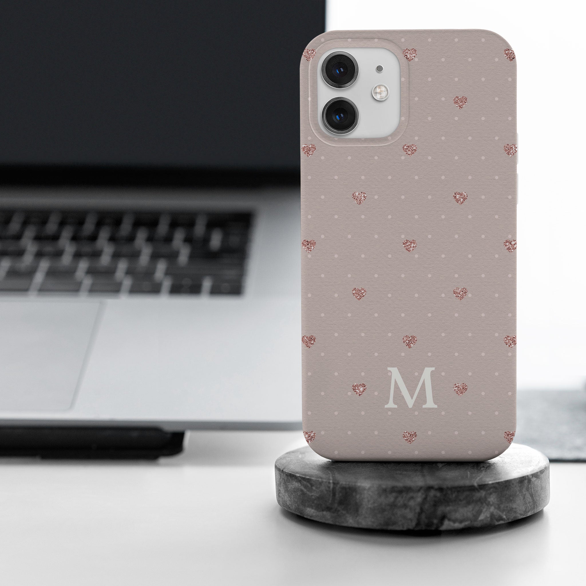 Personalised Hard Phone Case Polka Hearts Pink