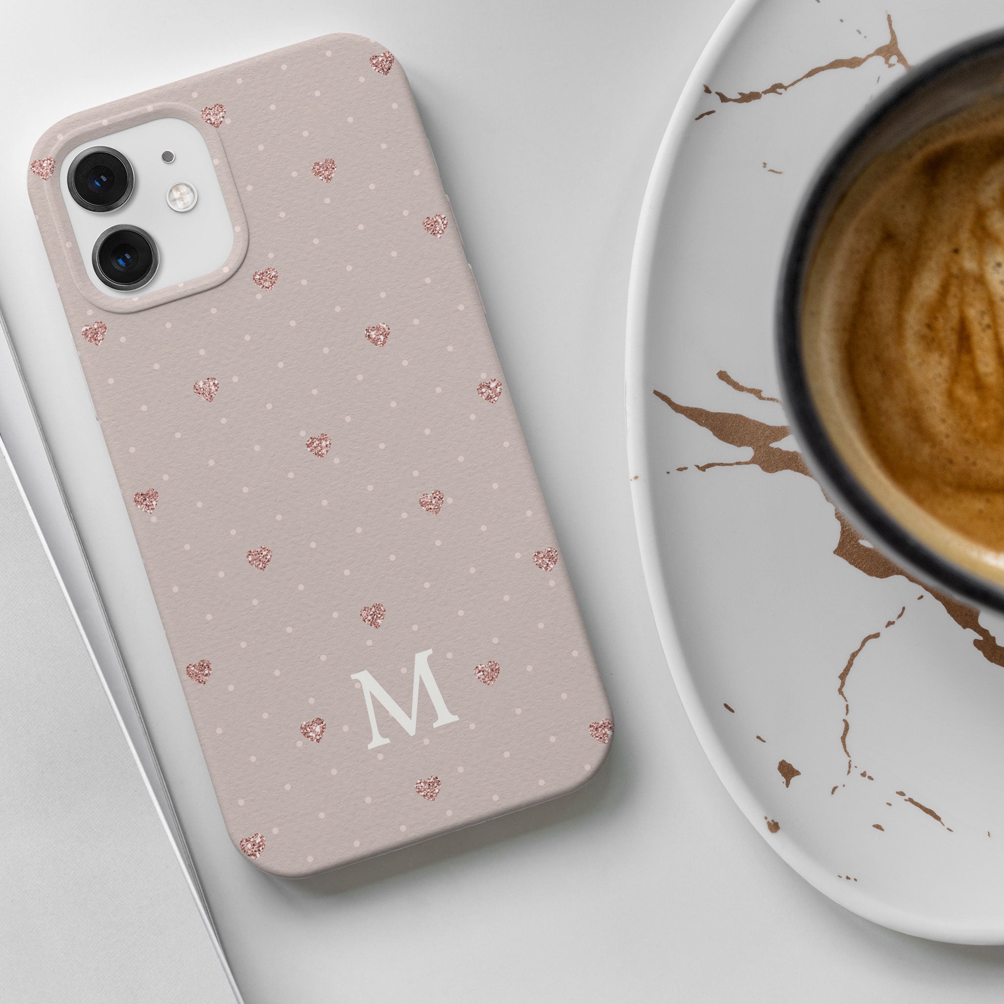 Personalised Hard Phone Case Polka Hearts Pink