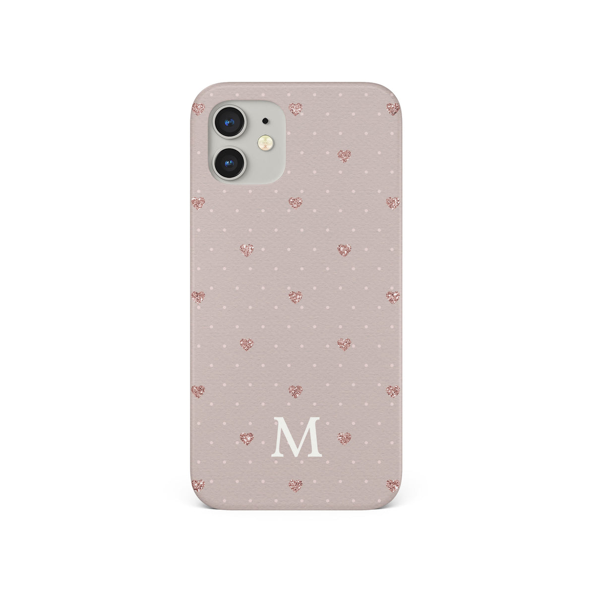 Personalised Hard Phone Case Polka Hearts Pink Glitter