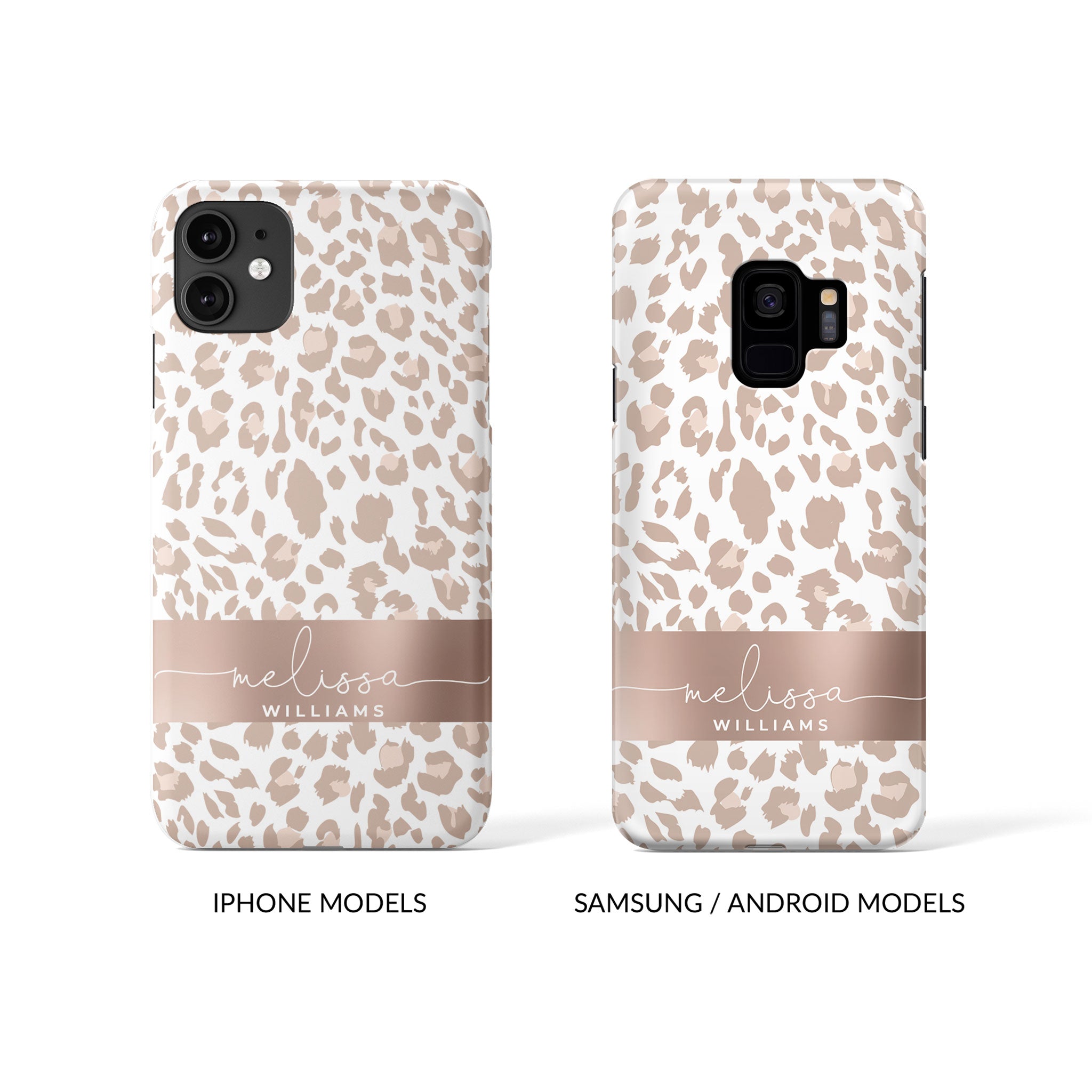 Personalised Hard Phone Case Rose Gold Animal Print Leopard Cheetah