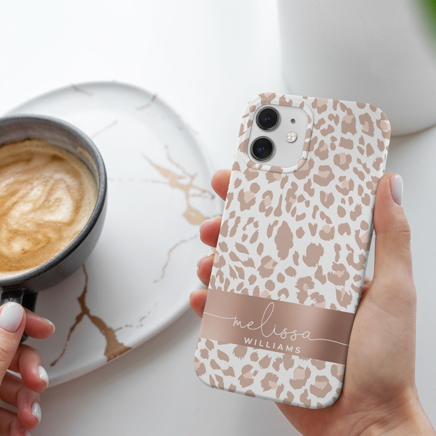Personalised Hard Phone Case Rose Gold Animal Print Leopard Cheetah