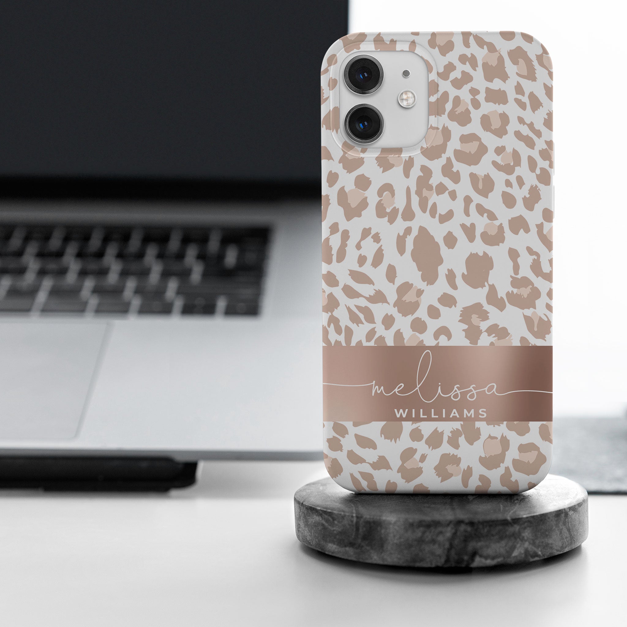 Personalised Hard Phone Case Rose Gold Animal Print Leopard Cheetah