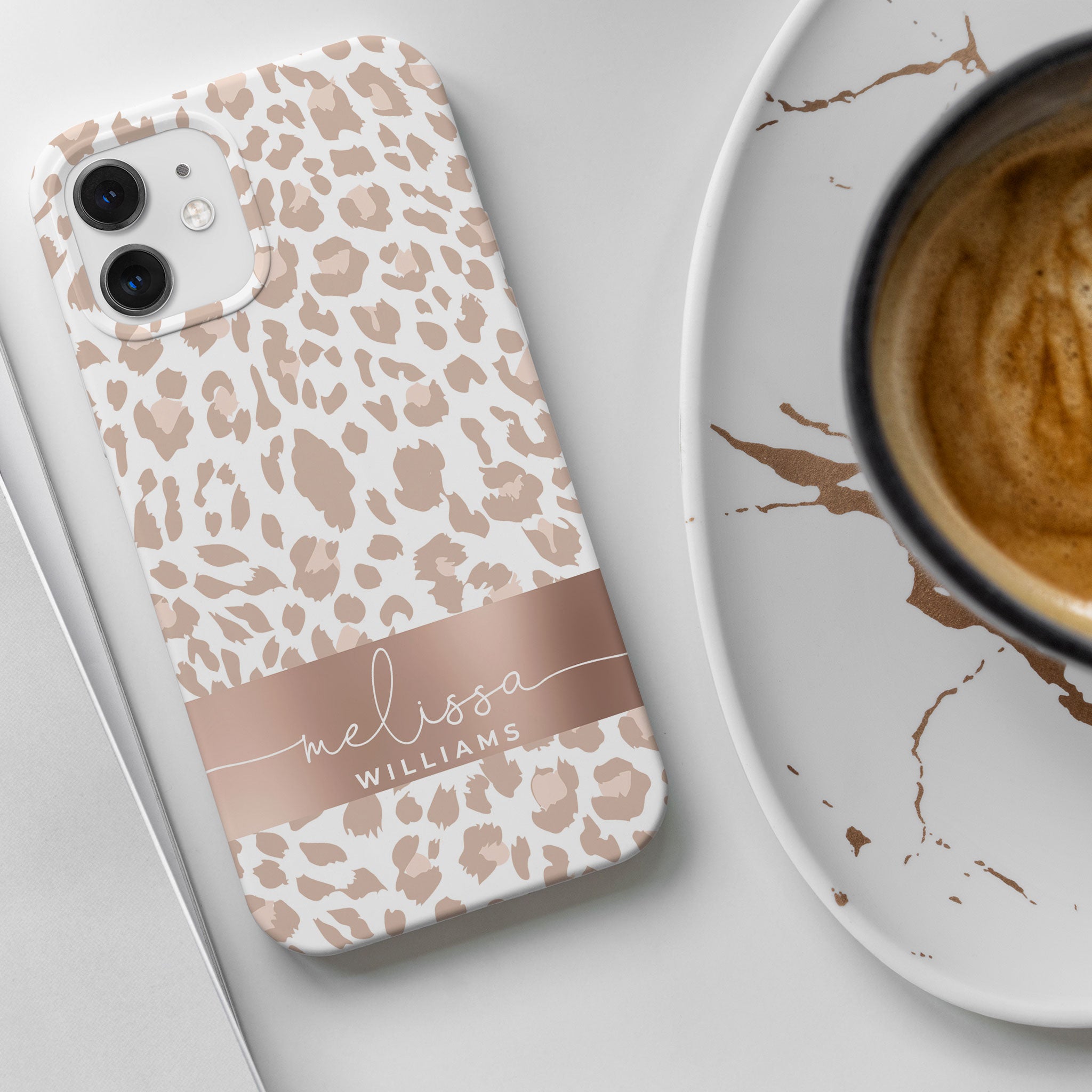 Personalised Hard Phone Case Rose Gold Animal Print Leopard Cheetah