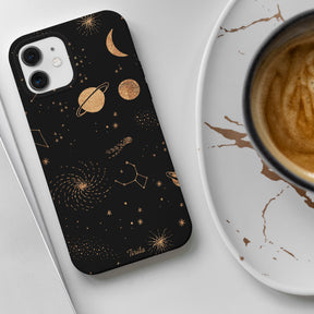 Hard Phone Case Space Stars Planets Black Gold