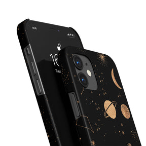 Hard Phone Case Space Stars Planets Black Gold