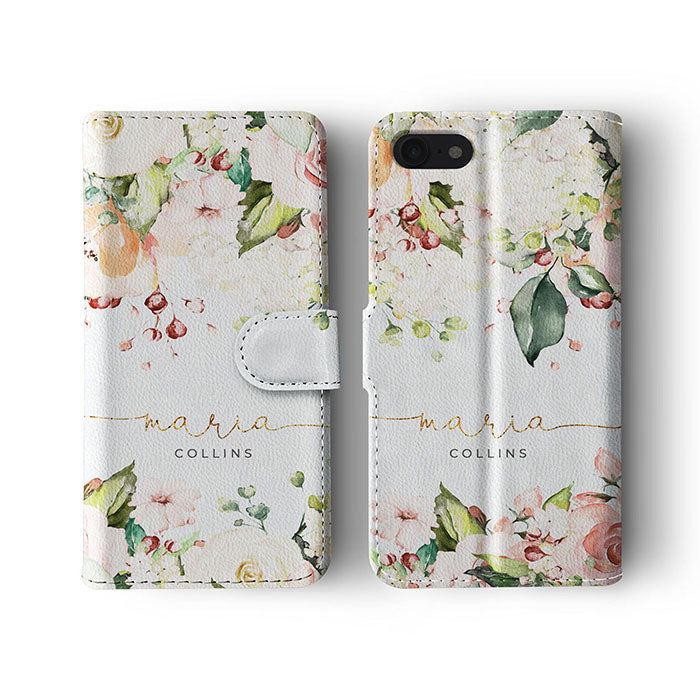 Personalised Wallet Flip Case Custom Name Shabby Chic Summer Flowers