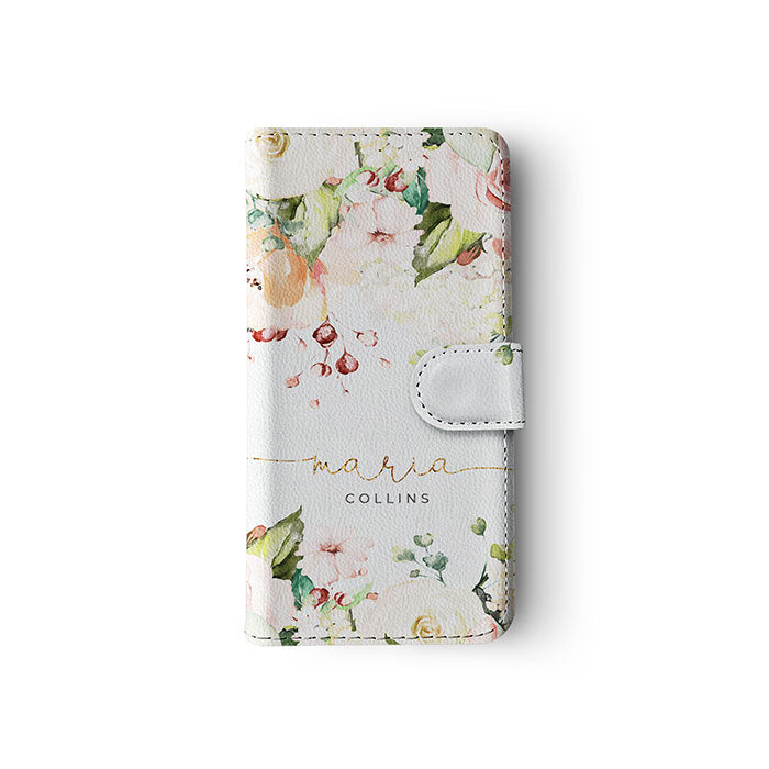Personalised Wallet Flip Case Custom Name Shabby Chic Summer Flowers