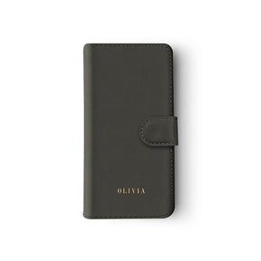 Personalised Wallet Flip Case Custom Name Gold on Dark Gray