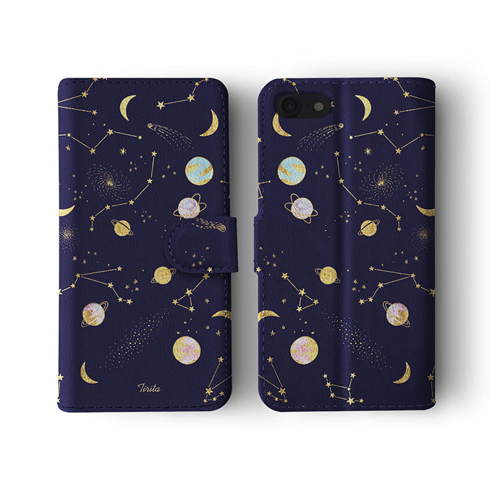 Wallet Flip Case Colorful Gold Space Planets Stars Moon