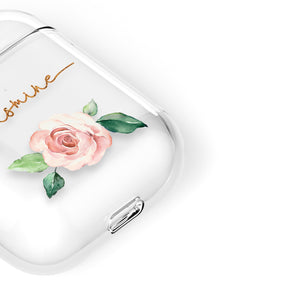 Personalised AirPods Case Pink Rose Bloom