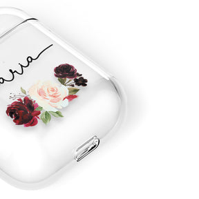 Personalised Airpods Case Red Pink Floral Bloom