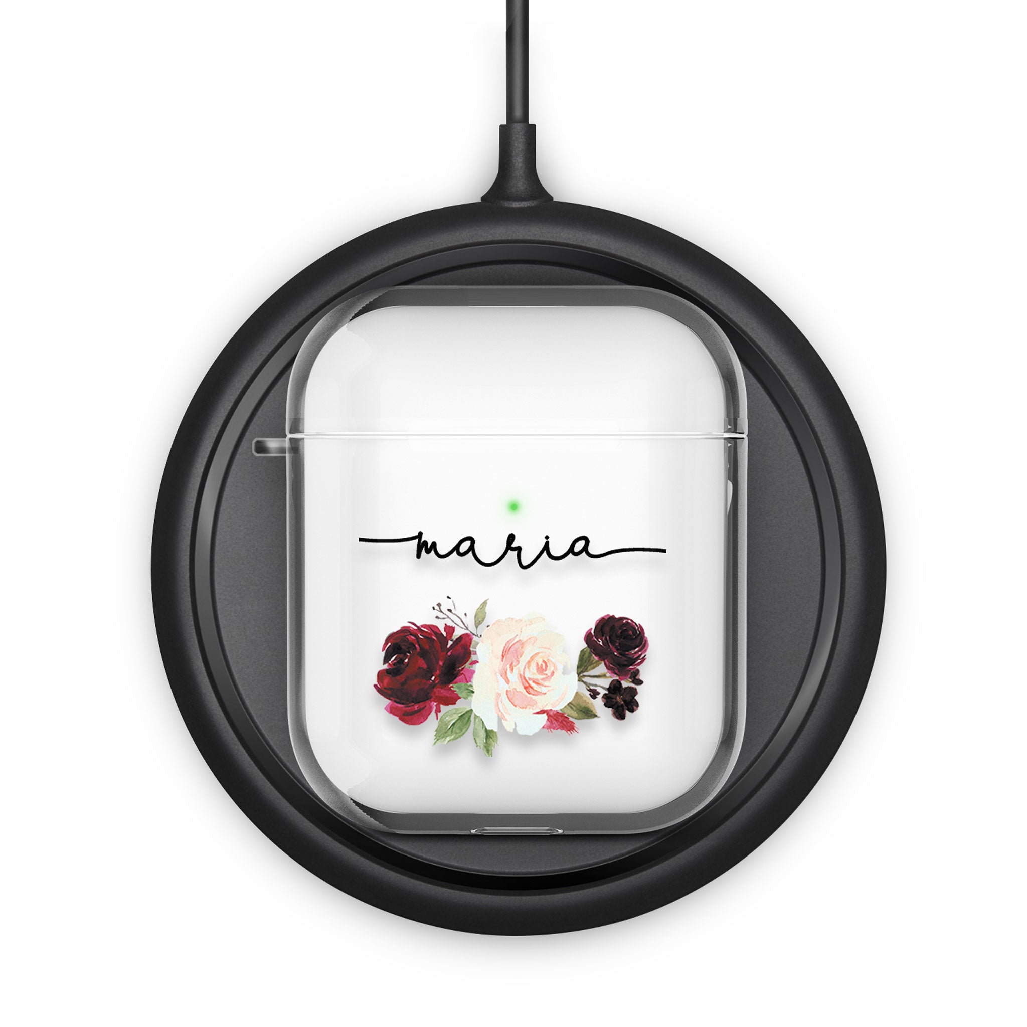 Personalised Airpods Case Red Pink Floral Bloom