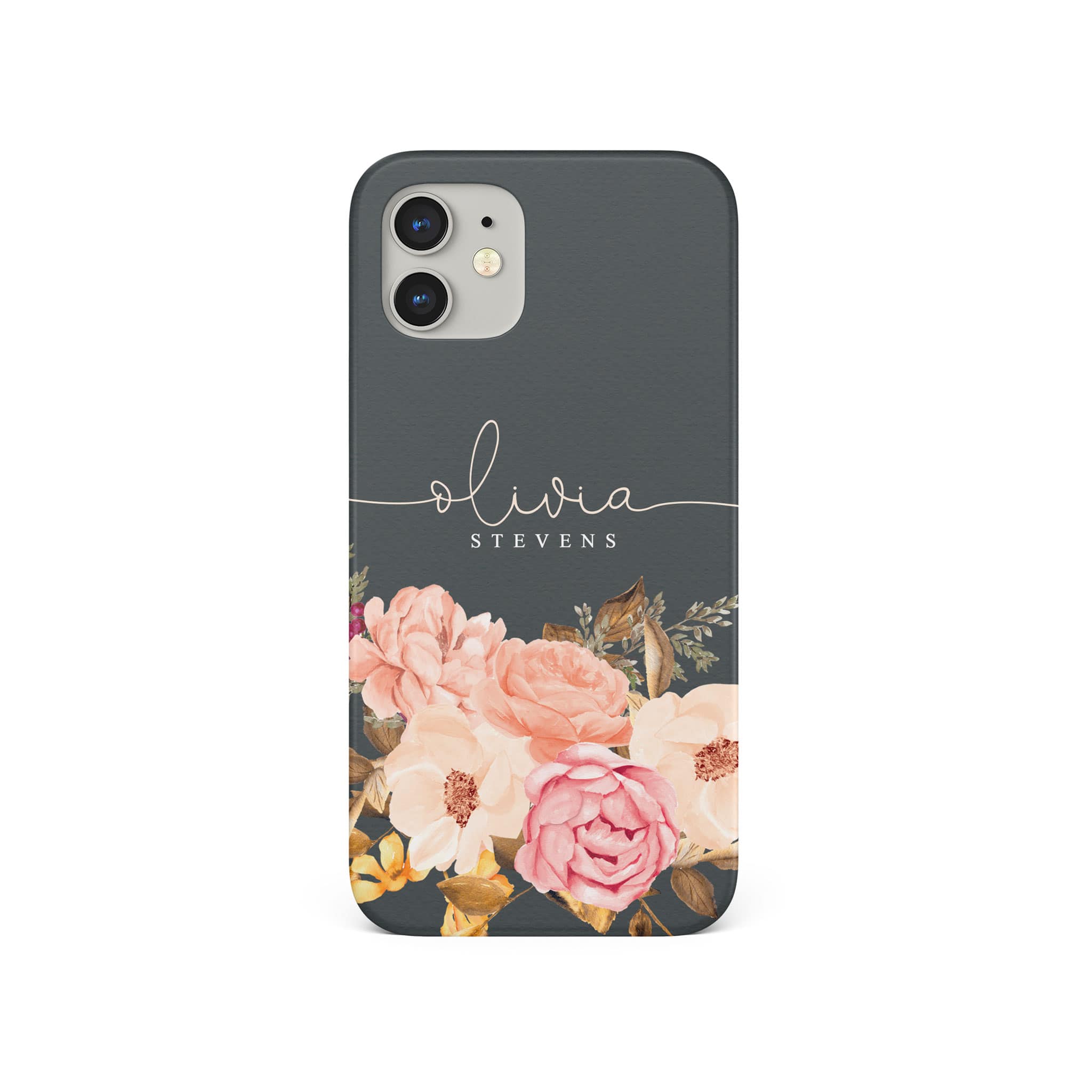 Personalised Hard Phone Case Grey Floral Rose Bloom