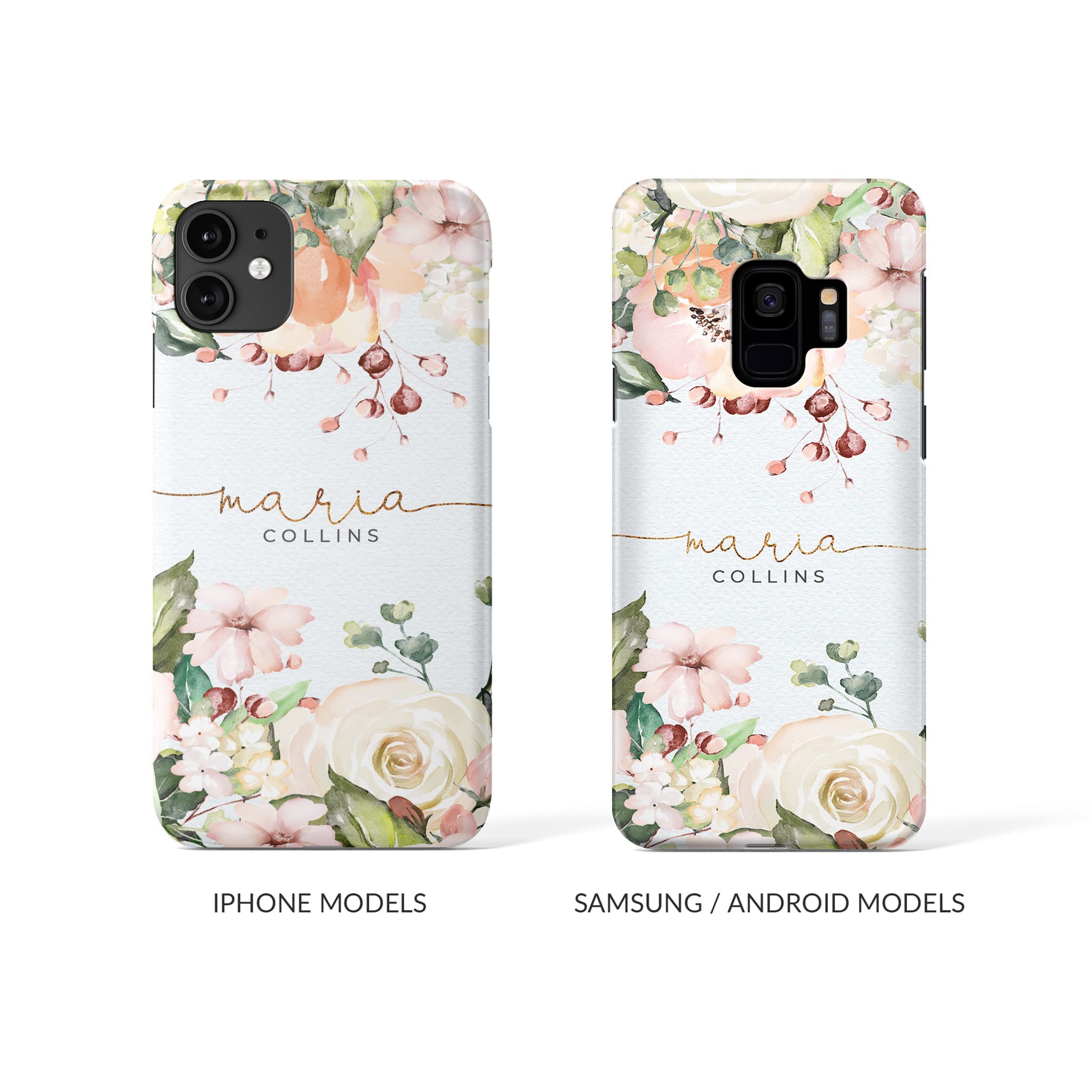 Personalised Hard Phone Case White Floral Roses