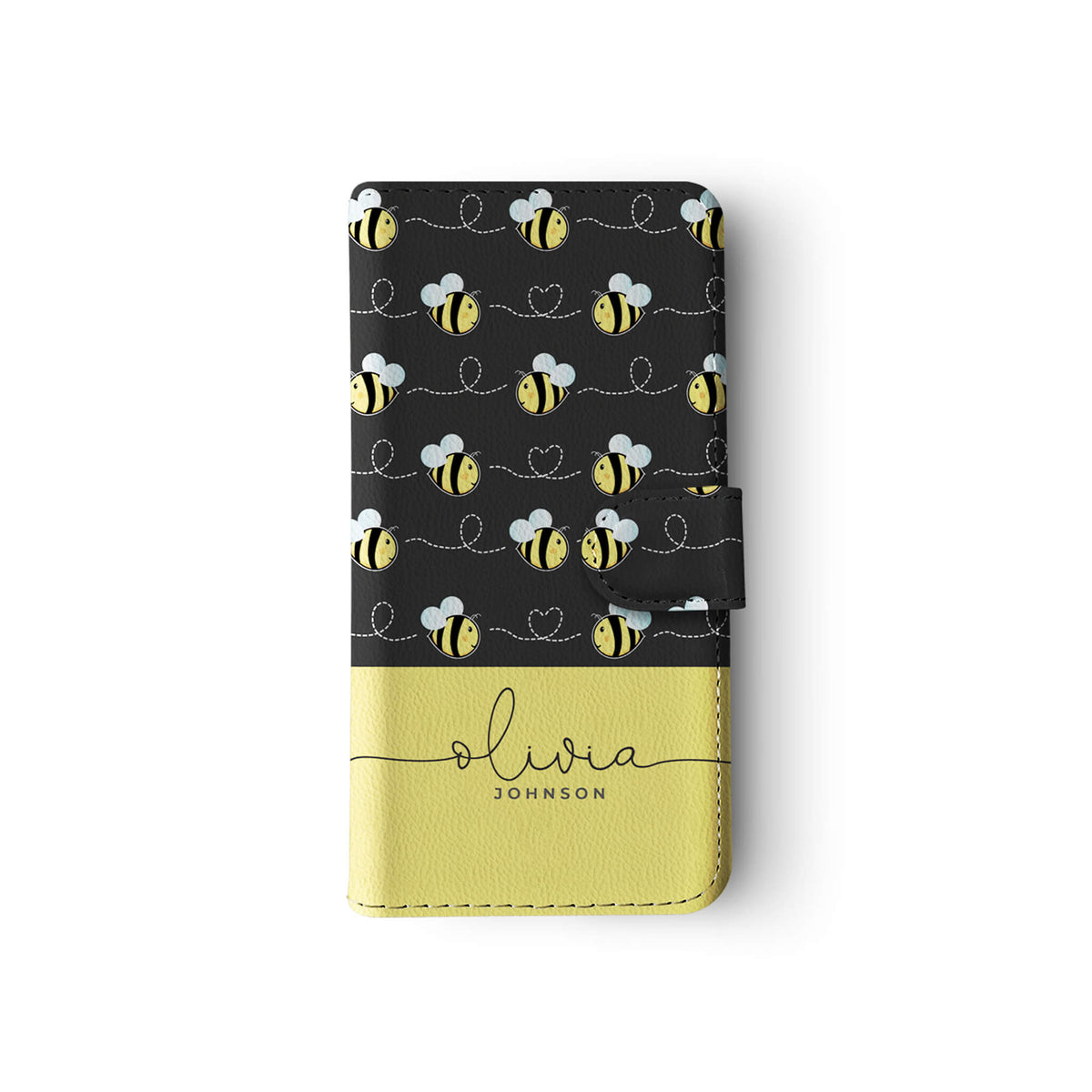 Personalised Wallet Flip Case Black Yellow Bees