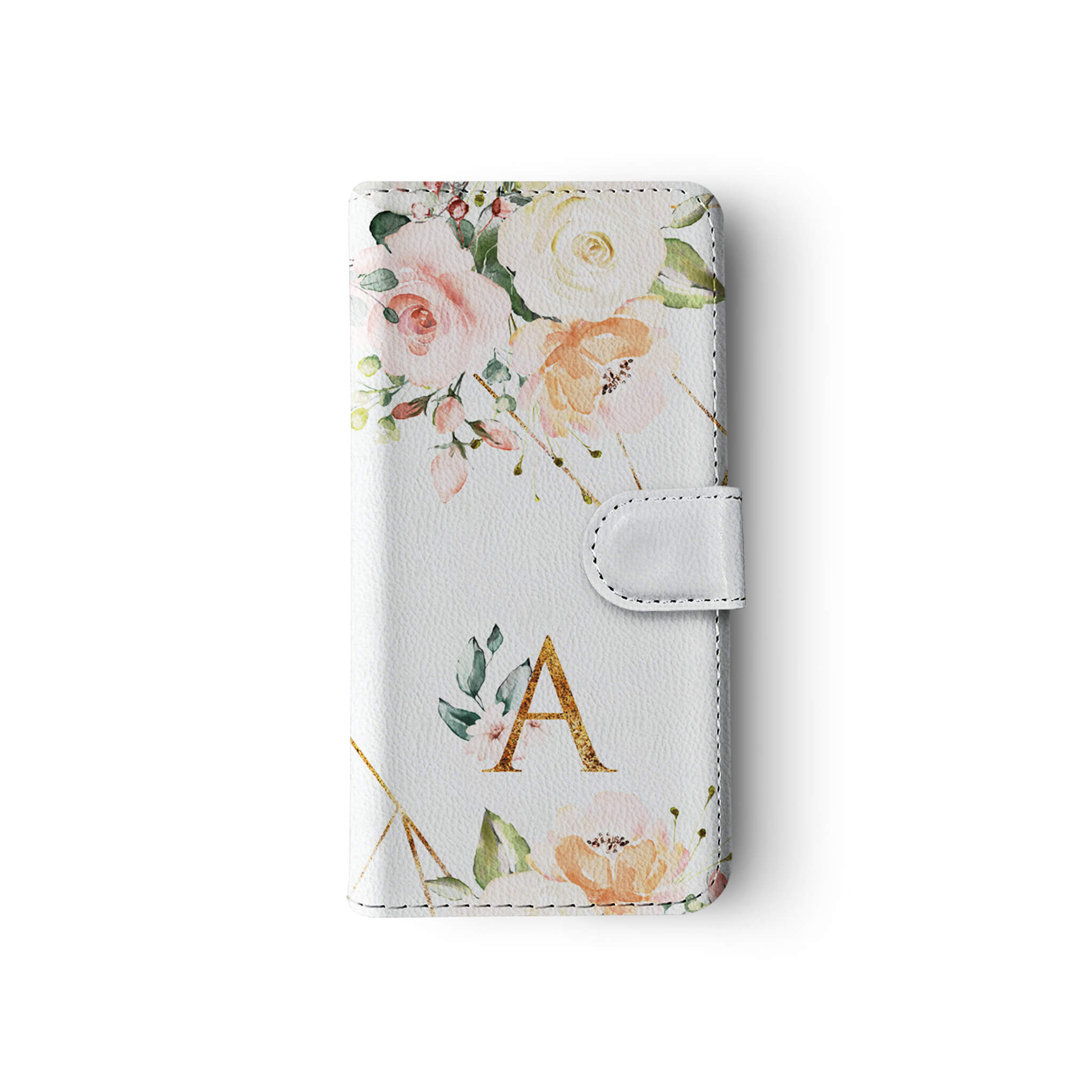 Personalised Wallet Flip Case White Floral Roses