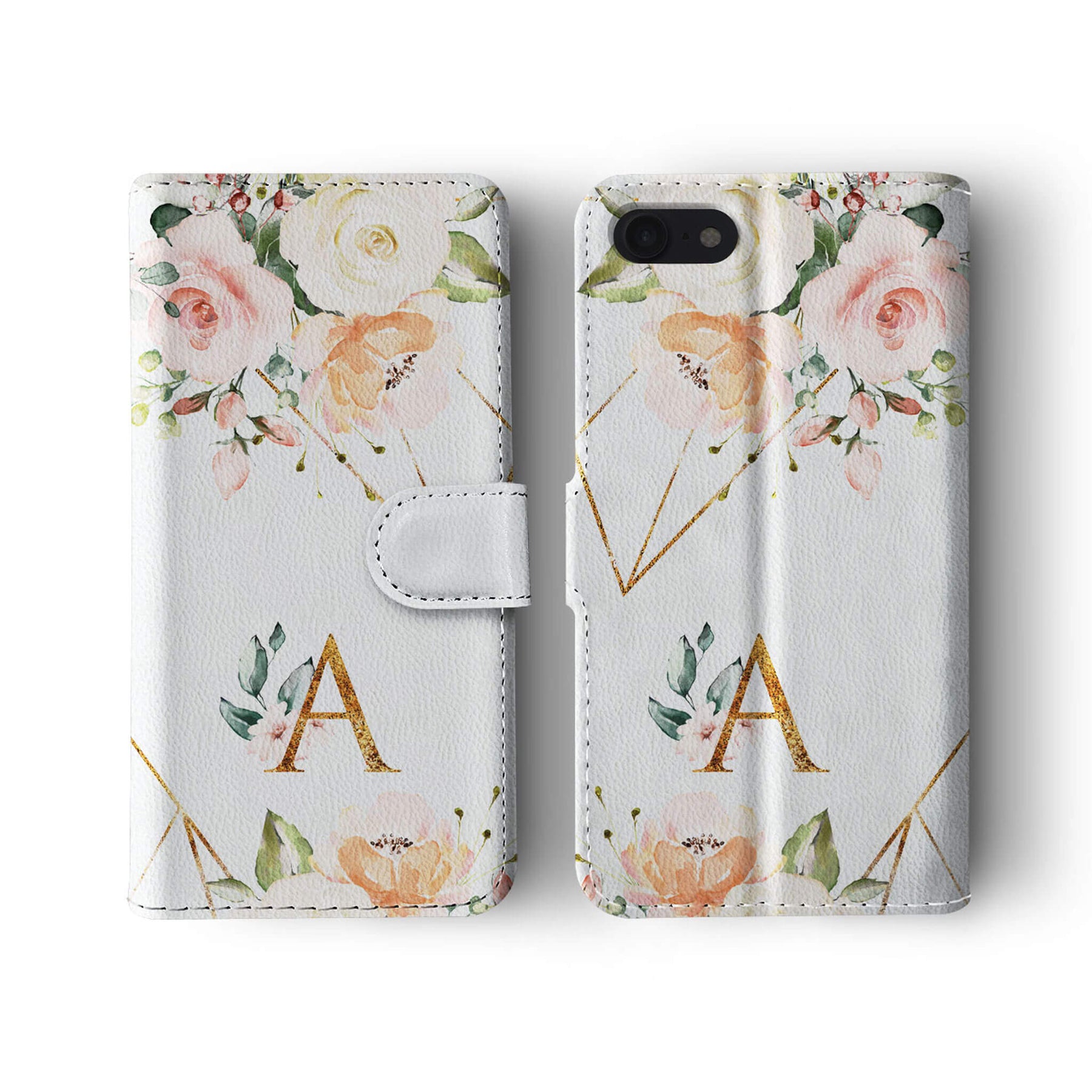 Personalised Wallet Flip Case White Floral Roses