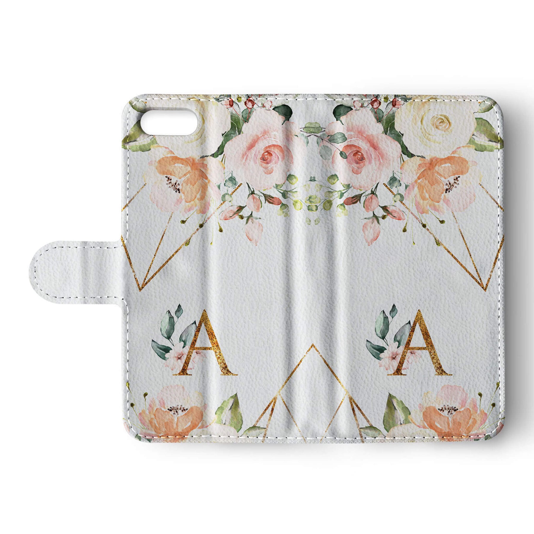 Personalised Wallet Flip Case White Floral Roses